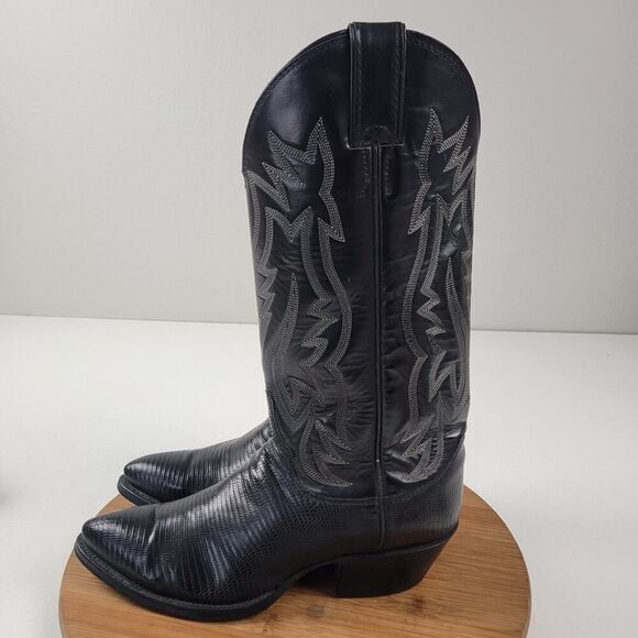 Justin Black Teju Lizard Exotic Skin Western Boots 9302 Women's Size 6.5 D USA - Picture 1 of 16